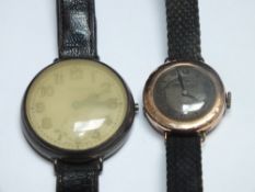 A 9CT GOLD WRIST WATCH BY JAMES WALKER LONDON, together with a silver cased wrist watch by J.W.