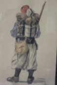 J.C. HILL. Study of an infantryman with backpack and rifle etc, signed and dated 1914 lower left,
