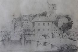 CIRCLE OF LAURENCE STEPHEN LOWRY (1887-1976). A riverside village scene, bears signature and date