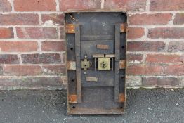 A LARGE VINTAGE METAL LOCK, H 58 cm, L 33 cm