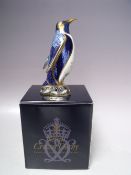 A ROYAL CROWN DERBY EMPEROR PENGUIN PAPERWEIGHT, gold stopper, with box, H 14 cm
