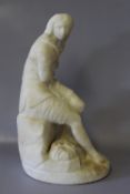 A CARVED ALABASTER MODEL OF A YOUNG GIRL, H 22.5 cm