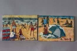 ROSS FOSTER (XX). A pair of 20th century beach scenes with figures, signed lower right, oils on