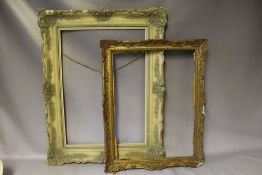 TWO 19TH CENTURY GOLD SWEPT FRAMES, one A/F, rebates 70 x 50 cm and 65 x 49 cm