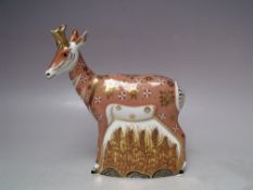 A ROYAL CROWN DERBY LIMITED EDITION PRONGHORN ANTELOPE PAPERWEIGHT, gold stopper, 669 / 950 with