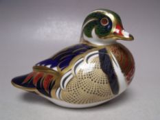 A ROYAL CROWN DERBY CAROLINA DUCK PAPERWEIGHT, gold stopper, with box, W 13.5 cm