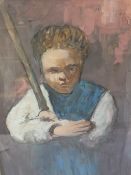 (XX). A study of a peasant boy holding a staff, signed upper right, mixed media on paper, framed and
