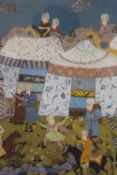 (XIX-XX). Indian school, figure and horses in an encampment, unsigned, mixed media on paper,