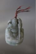 A CHINESE TYPE JADE TABLET OF AN IMMORTAL HOLDING A STAFF, H 5.5 cm