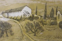 ANDRE BICAT (1909-1996). A Continental farmstead 'Monticiania' see label verso, signed in pencil