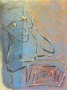 BEN SHA?? (XX). Modernist figure study, signed lower left, oil on board, framed, 61 x 46 cm