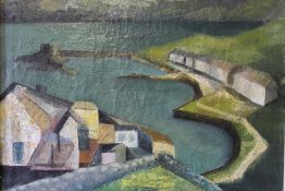 ATTRIBUTED TO DAVID HONE (b.1928). Irish school, impressionist stormy coastal harbour scene,