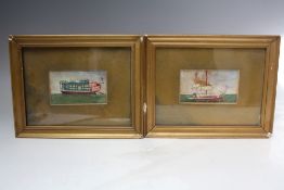 CHINESE SCHOOL (XIX). a pair of naive watercolour studies of junks, gilt framed and glazed, 6 x 10