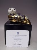A ROYAL CROWN DERBY LIMITED EDITION HARBOUR SEAL PAPERWEIGHT, gold stopper, 1477 of 4500, with
