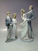 A LLADRO FIGURE GROUP OF A BRIDE AND GROOM '1404', H 36.5 cm, together with a figural group 'I