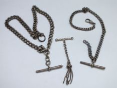 TWO HALLMARKED SILVER FOB CHAINS, both having lion passant stamped to individual links, combined