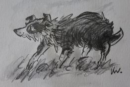 CIRCLE OF JOHN KYFFIN WILLIAMS (1918-2006). Study of a sheep dog, bears initials lower right, pencil