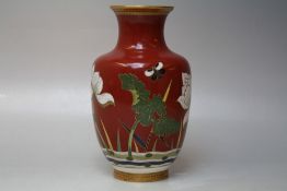 A MINTONS 'ORIENTAL' CLOISONNE VASE, deep terrracotta ground with floral, foliate and butterfly