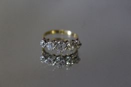A FIVE STONE OLD CUT DIAMOND RING, ring size K