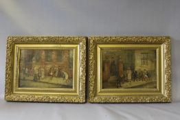 (XIX). English school, a pair of street scenes with lady, dog and children before buildings,