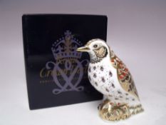 A ROYAL CROWN DERBY SONG THRUSH PAPERWEIGHT, gold stopper, with box, H 10.5 cm