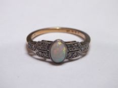 AN ART DECO 18CT GOLD AND PLATINUM DIAMOND AND OPAL SET DRESS RING, ring size O 1/2, approx weight 3