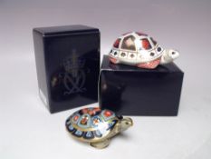 A ROYAL CROWN DERBY IMARI TURTLE PAPERWEIGHT, gold stopper, with box, L 12.5 cm, together with a