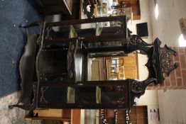 A LARGE EDWARDIAN EBONISED GLAZED PARLOR CABINET, H 216 cm, W 125 cm