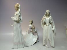 A LLADRO WEDDING GROUP FIGURE OF A BRIDE AND BRIDESMAIDS, H 34.5 cm, together with a Lladro figure