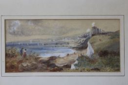 RICHARD PRATCHETT NOBLE (b.1814). Coastal landscape with sailing vessels, figures and town in