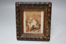 CIRCLE OF THOMAS ROWLANDSON (1756-1827), figures in a barber shop, bears name in pencil lower right,