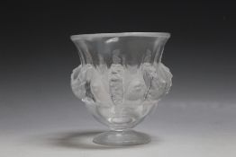 A LALIQUE 'DAMPIERRE' VASE WITH SPARROW AND VINE DECORATION, designed by Mark Lalique circa 1948,