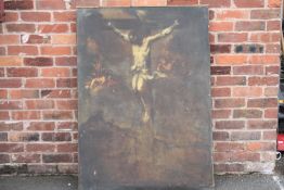 (XVII). Italian school, the crucifixion with putti, unsigned, oil on canvas, unframed, 136 x 99 cm