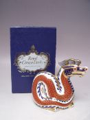 A ROYAL CROWN DERBY DRAGON PAPERWEIGHT, gold stopper, with box, H 11.5 cm