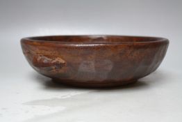 A ROBERT 'MOUSEMAN' THOMPSON OF KILBURN ADZED OAK CIRCULAR SHALLOW BOWL, with signature carved