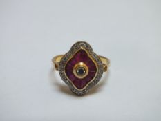 A RUBY AND DIAMOND RING, stamped 750, approx weight 4g, ring size Q 1/2