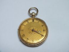 A HALLMARKED 18 CT GOLD MANUAL WIND OPEN FACED POCKET WATCH, movement stamped 'Martin Baskett & Co