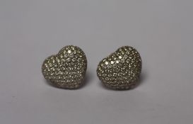 A PAIR OF THEO FENNELL OF LONDON 18CT WHITE GOLD HEART SHAPED DIAMOND EAR STUDS FROM THE 'ART'