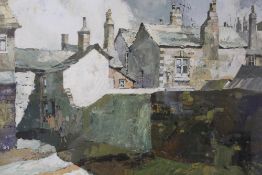 GEORGE BUSBY (XX). British school, backyard views of terraced houses with mother and children, '