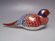 A ROYAL CROWN DERBY PHEASANT PAPERWEIGHT, gold stopper, with box, L 17.5 cm