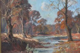 ? JAMESON. Impressionist wooded river landscape, signed and dated 1938 lower right, oil on canvas,