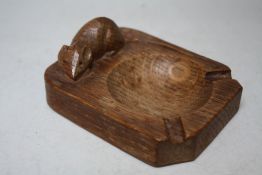 A ROBERT 'MOUSEMAN' THOMPSON OF KILBURN OAK CANTED ASHTRAY, with signature carved mouse, W 10 cm
