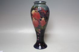 A MOORCROFT FINCHES PATTERN SLENDER BALUSTER VASE, impressed marks to the base and 'W.M' marks, H 28