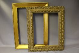 A 19TH CENTURY PLAIN GOLD FRAME, rebate 66 x 47 cm, together with a 19th century decorative gold