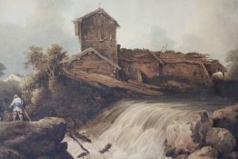 T. LINDSAY (XIX). English school, wooded rocky river landscape with figures by a waterfall,