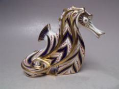 A ROYAL CROWN DERBY SEAHORSE PAPERWEIGHT, gold stopper, with box, H10 cm