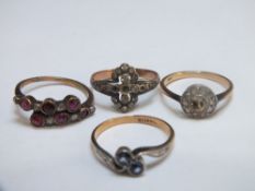 A COLLECTION OF EARLY TO MID 20TH CENTURY LADIES DRESS RINGS, two marked as 9ct gold, approx