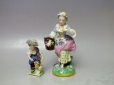 A DERBY PORCELAIN FIGURE OF A LADY CARRYING A BASKET OF FLOWERS, painted marks to base, H 17 cm,