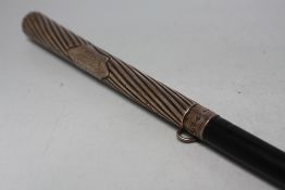 A MID 19TH CENTURY HALLMARKED SILVER HANDLED WALKING CANE, of tapering form, makers mark for J.K.,