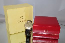 A HALLMARKED 9 CT GOLD OMEGA GENEVE WRIST WATCH, with two boxes, Dia 3.25 cmCondition Report:on